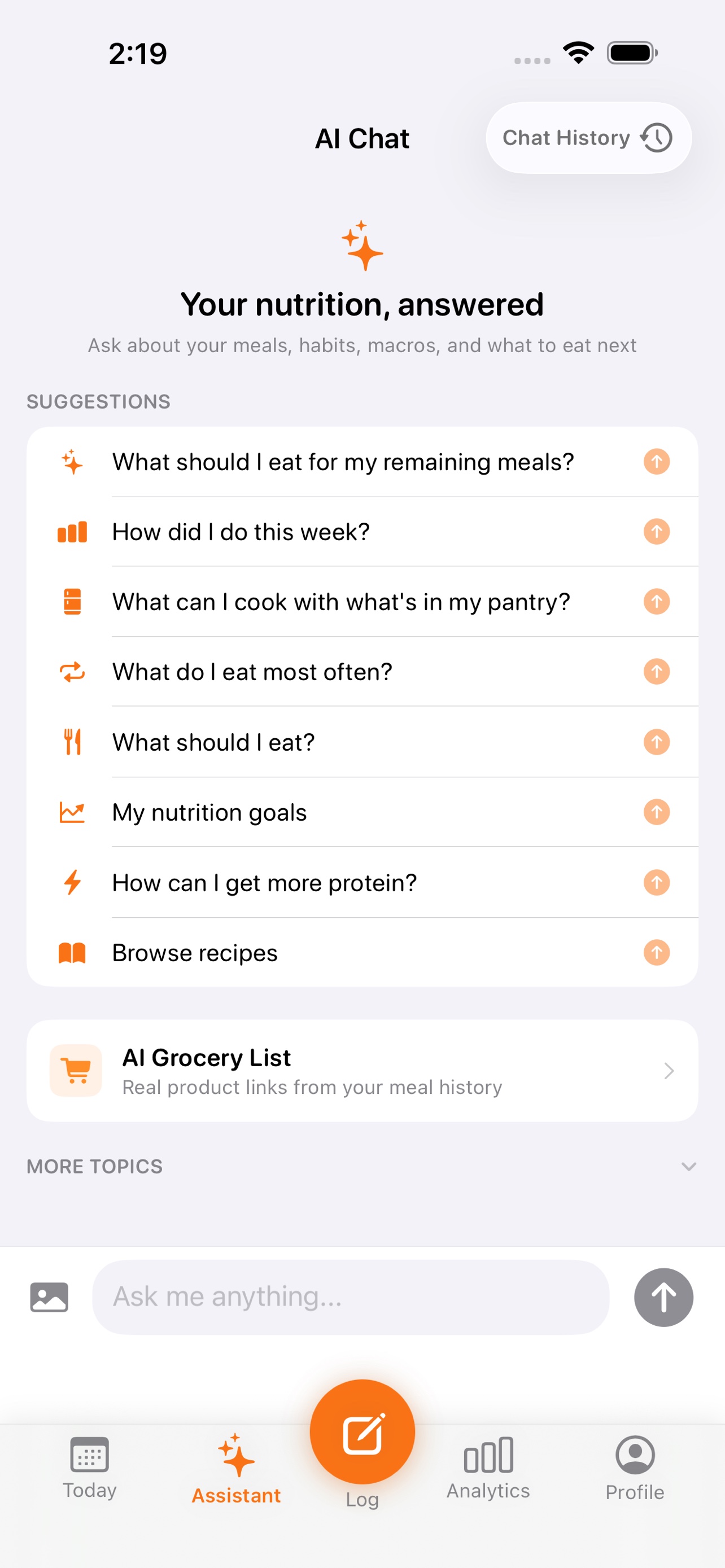 MealScout iOS AI assistant chat screen